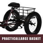 HOMBOM 20 Inch Fat Tire Adult Tricycle,3 Wheel 7 Speed Cruiser Bike with Cargo Basket for Women, Men,Three-Wheeled Seniors Elderly Trikes for Shopping,Deep Red