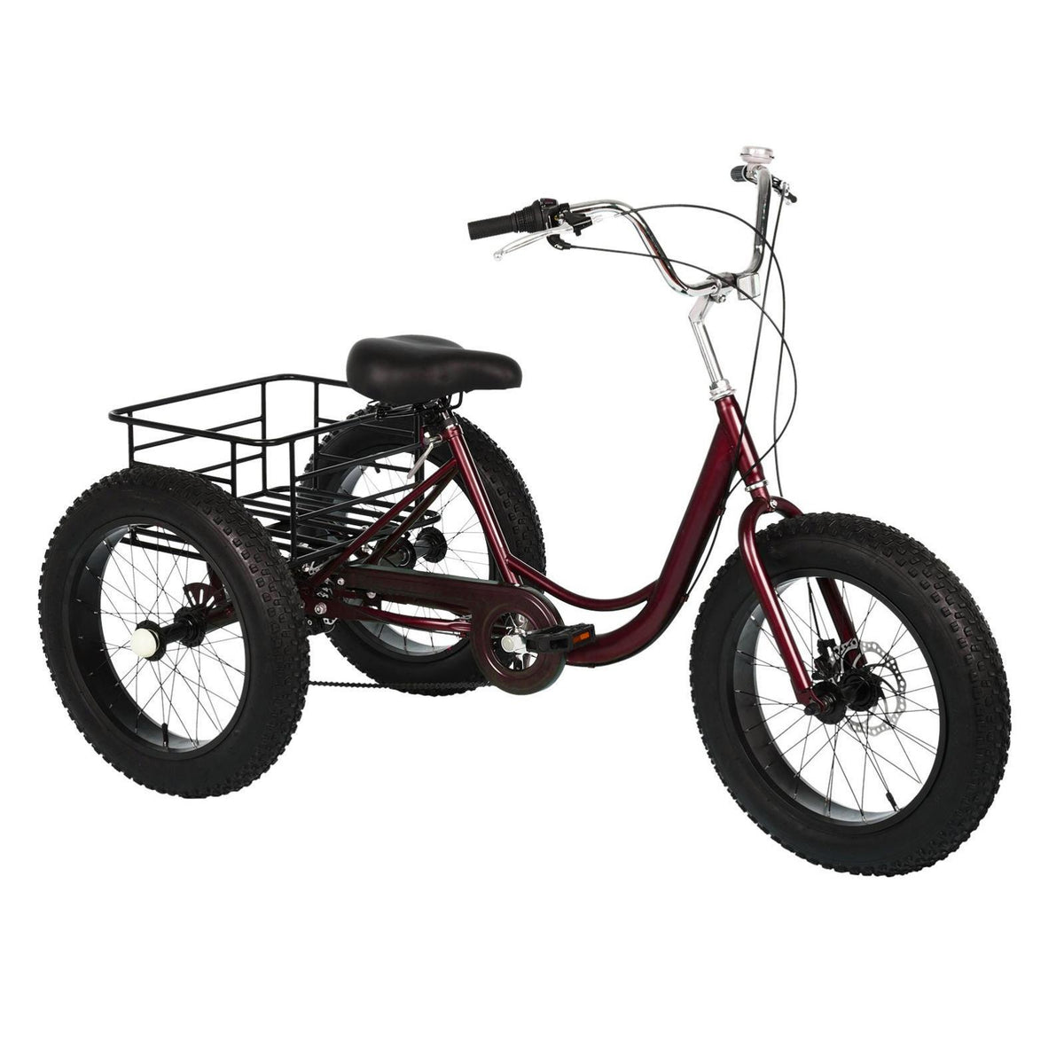HOMBOM 20 Inch Fat Tire Adult Tricycle,3 Wheel 7 Speed Cruiser Bike with Cargo Basket for Women, Men,Three-Wheeled Seniors Elderly Trikes for Shopping,Deep Red