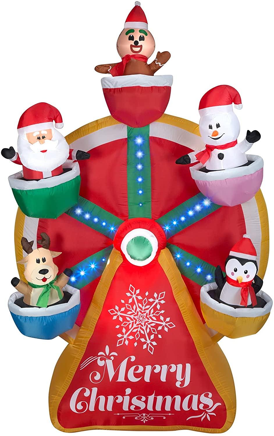 Gemmy 9' Tall Santa and Friends Giant Ferris Wheel Christmas Inflatable Indoor/Outdoor Decoration