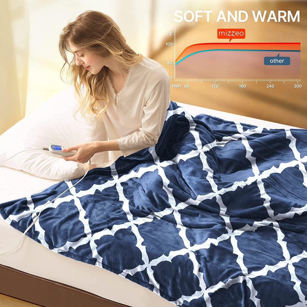 Electric Heated Blanket 84" x 90" Queen Size Fast Heating Blankets Polyester Velvet 10 Heating Levels 1-12 Hours Auto-Off ETL Certified Machine Washable (Navy)