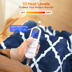 Electric Heated Blanket 84" x 90" Queen Size Fast Heating Blankets Polyester Velvet 10 Heating Levels 1-12 Hours Auto-Off ETL Certified Machine Washable (Navy)