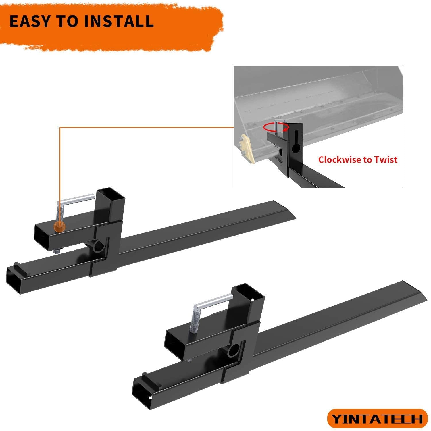 yintatech clamp on pallet forks 43” pallet forks 1500lbs heavy duty for loader bucket skid steer tractor