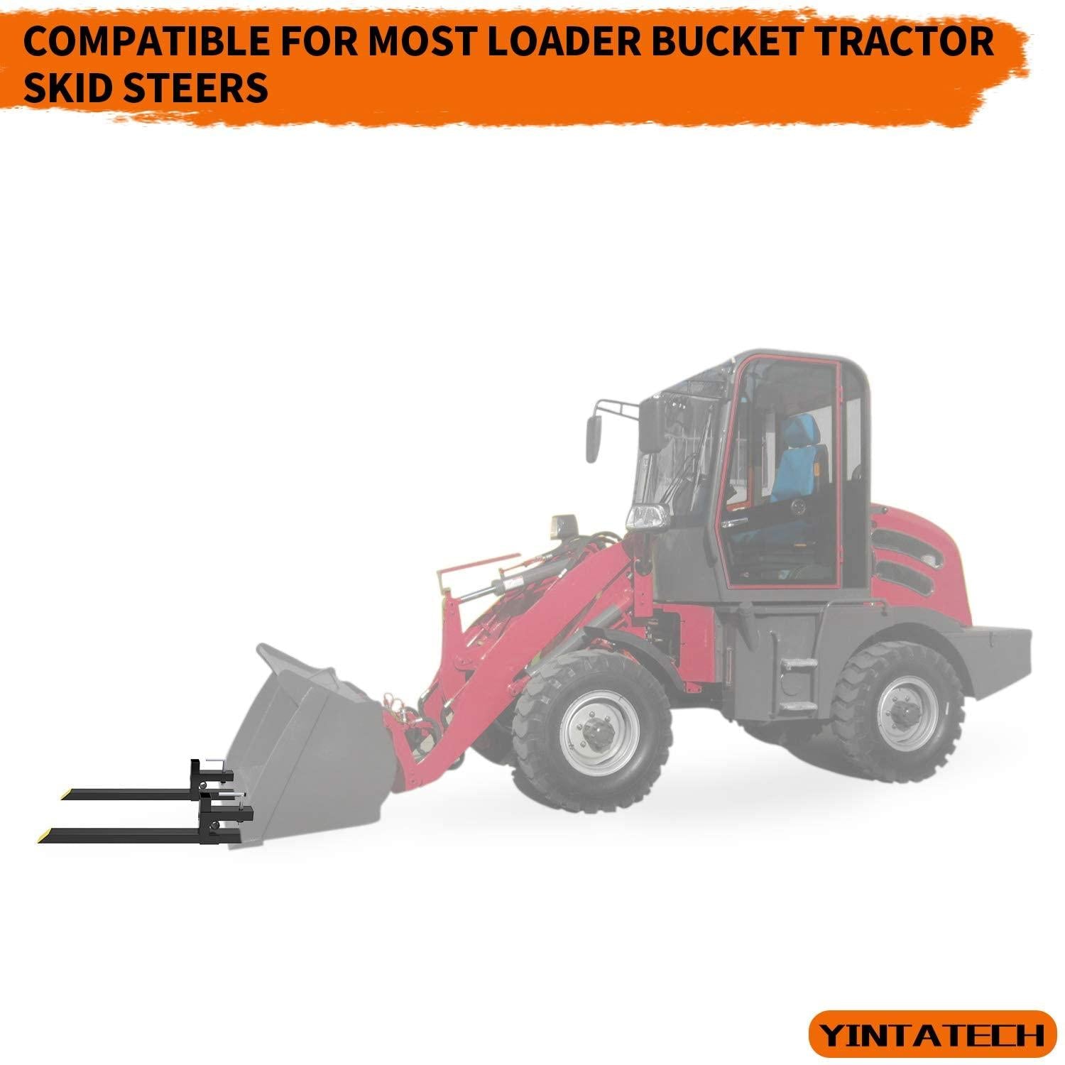yintatech clamp on pallet forks 43” pallet forks 1500lbs heavy duty for loader bucket skid steer tractor