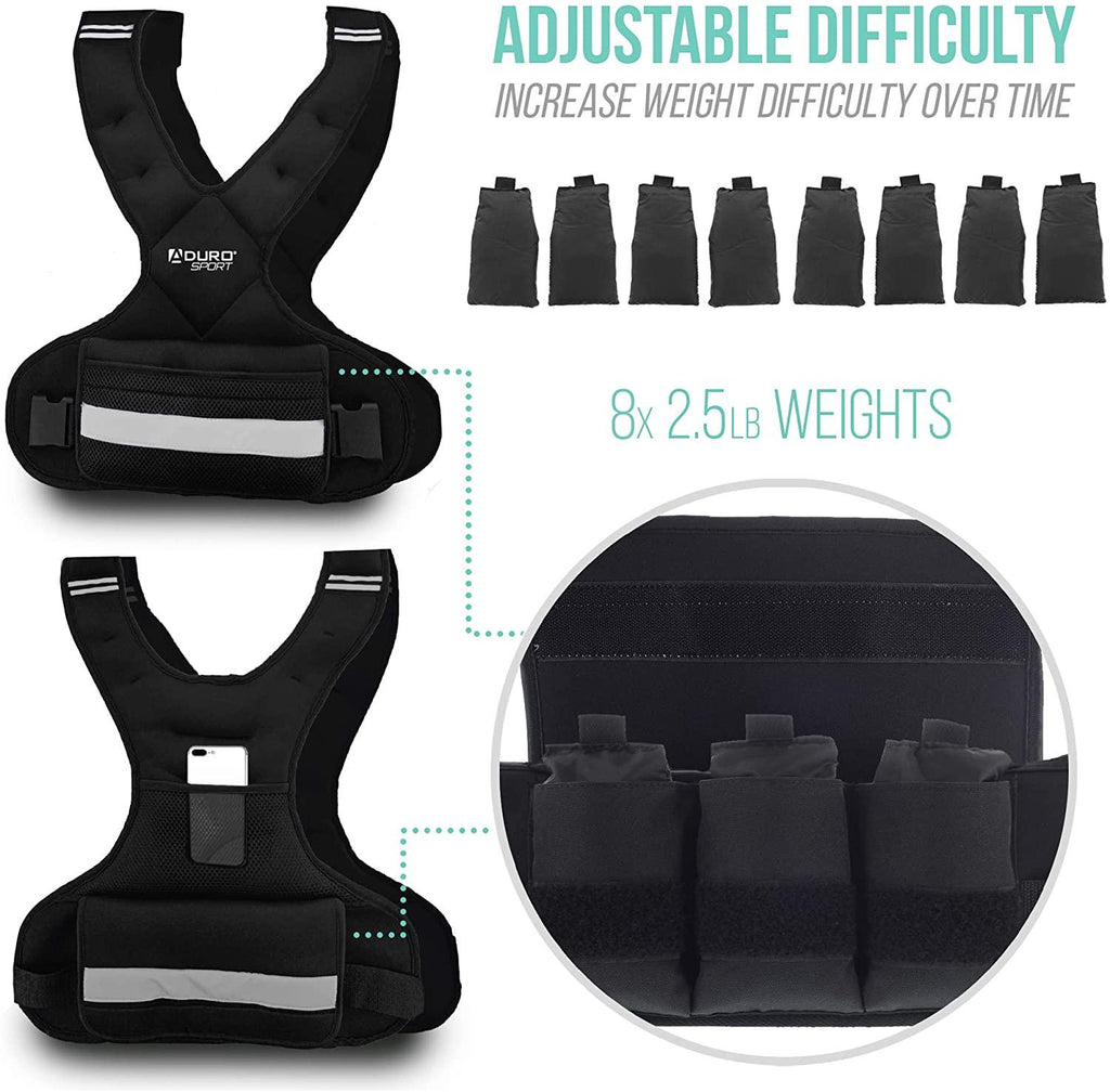Aduro Sport Adjustable Weighted Vest Workout Equipment, 4-10lbs/11-20lbs/20-32lbs/26-46lbs Body Weight Vest for Men, Women, Kids