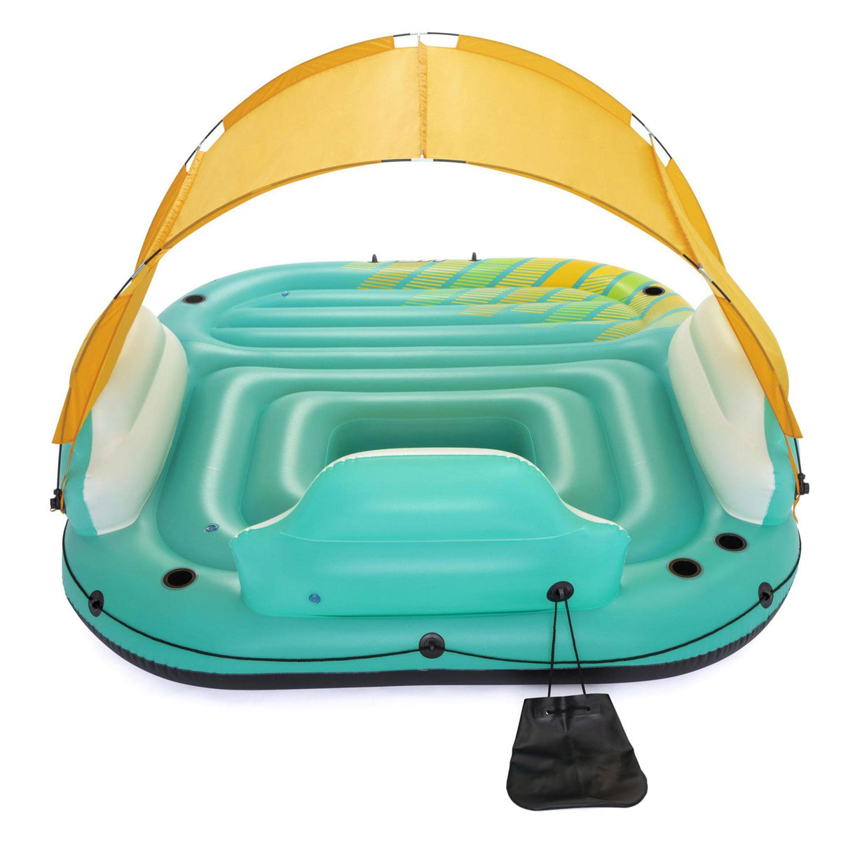 43407E Hydro Force Sunny 5 Person Inflatable Large Floating Island Lake Water Lounge Raft with Cup Holders and Removable