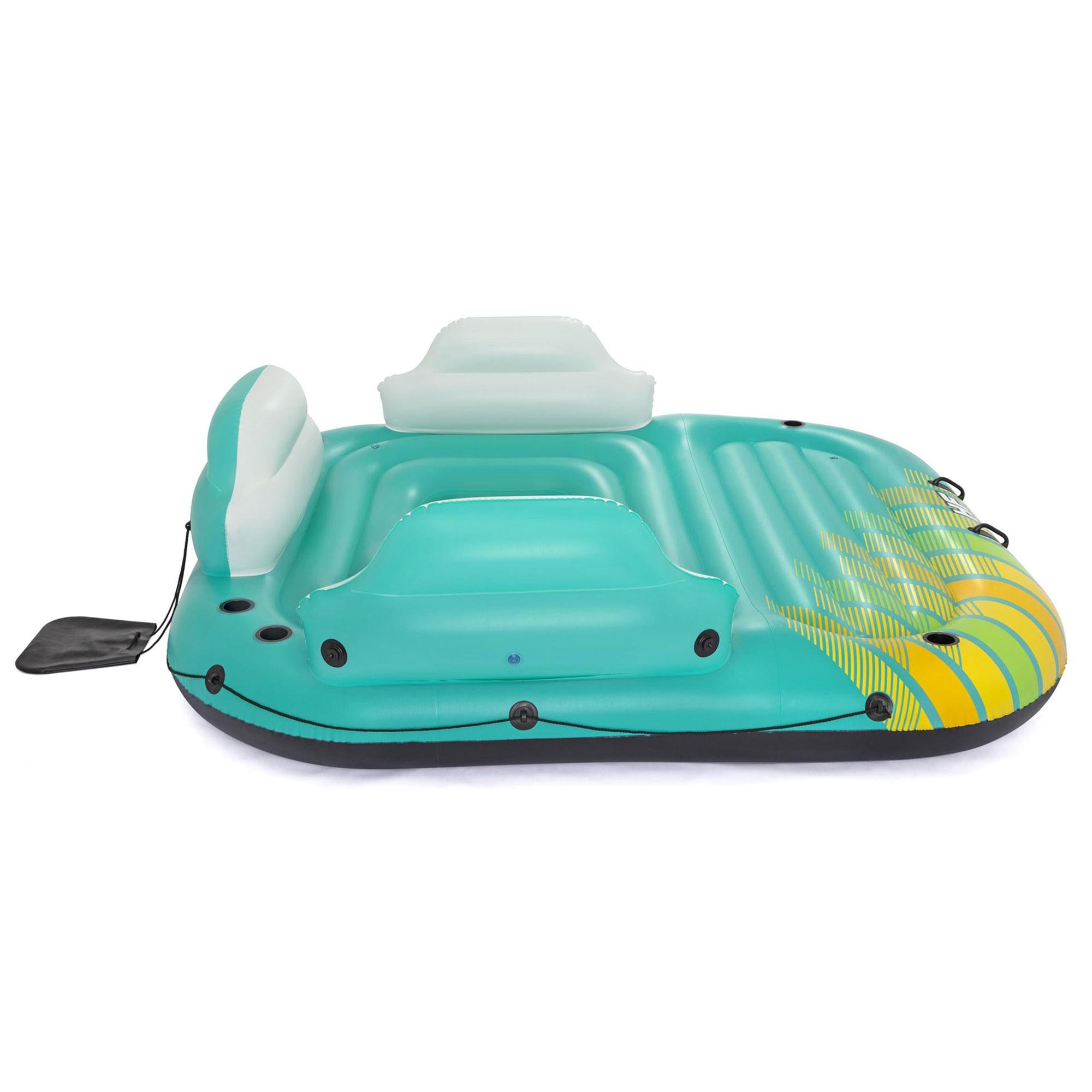 43407E Hydro Force Sunny 5 Person Inflatable Large Floating Island Lake Water Lounge Raft with Cup Holders and Removable