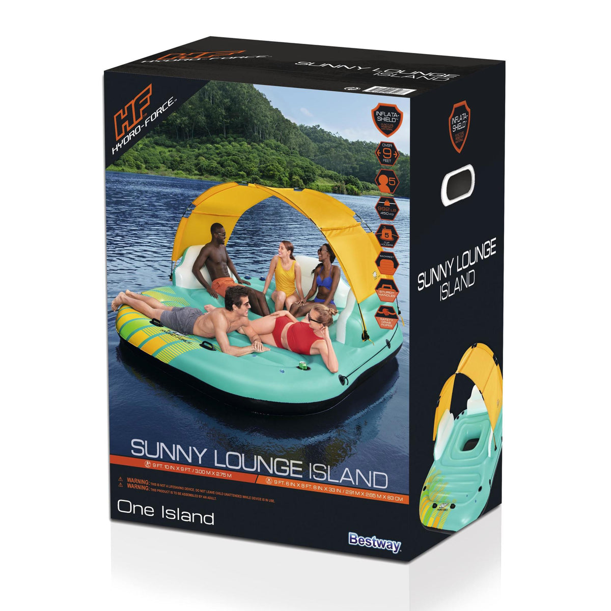 43407E Hydro Force Sunny 5 Person Inflatable Large Floating Island Lake Water Lounge Raft with Cup Holders and Removable