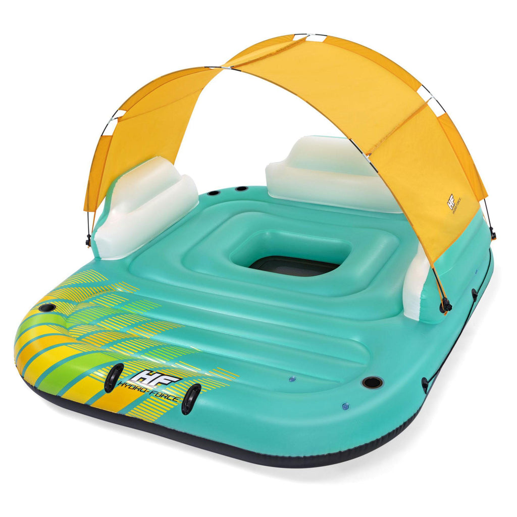 43407E Hydro Force Sunny 5 Person Inflatable Large Floating Island Lake Water Lounge Raft with Cup Holders and Removable