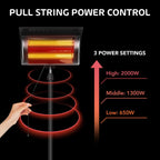 SYNGAR Patio Standing Heater, Outdoor Infrared Heater with Overheat Protection, 750W/1500W Electric Fast Heating Heater, Height Adjustable Heater for Balcony, Courtyard, Garage, Living Room, D5898