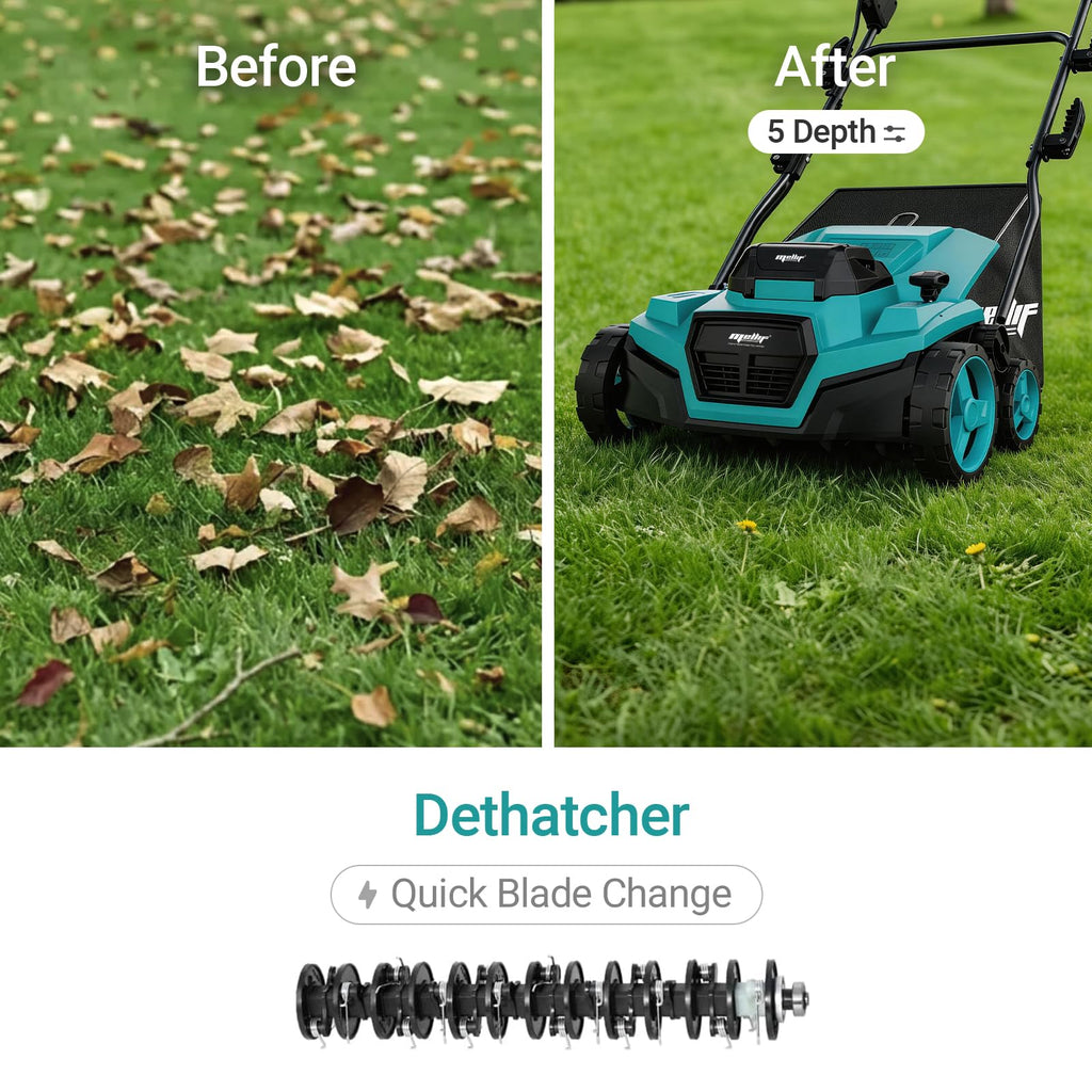 36V 15" Brushless Cordless Electric Dethatcher and Scarifier Compatible with  18V Battery(Tool Only), w/12Gal Thatch Collection Bag, 5-Depth Adjustment, -Fold, Walk Behind for Lawn Care