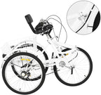 Adult Trike, Foldable Tricycle Cruiser Bike 26-in 3-Wheel 7 Speed with Cargo Basket and Installation Tools, for Recreation, Shopping, Picnics Exercise Men's Women's Bike
