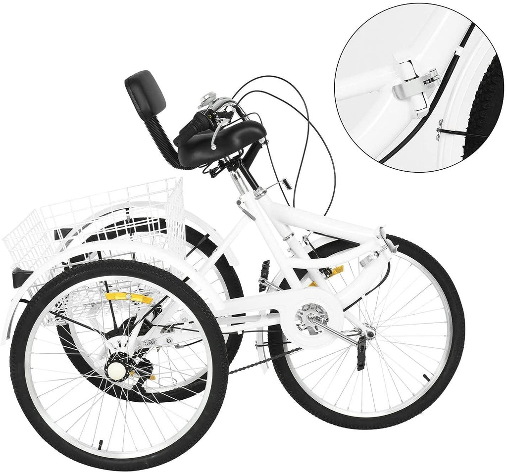 Adult Tricycles, 7 Speed Foldable Adult Trikes 26-in 3 Wheel Bikes for Adults with LarBasket for Recreation, Shopping, Picnics Exercise Men's Women's Cruiser Bike【Shipping from U.S.】
