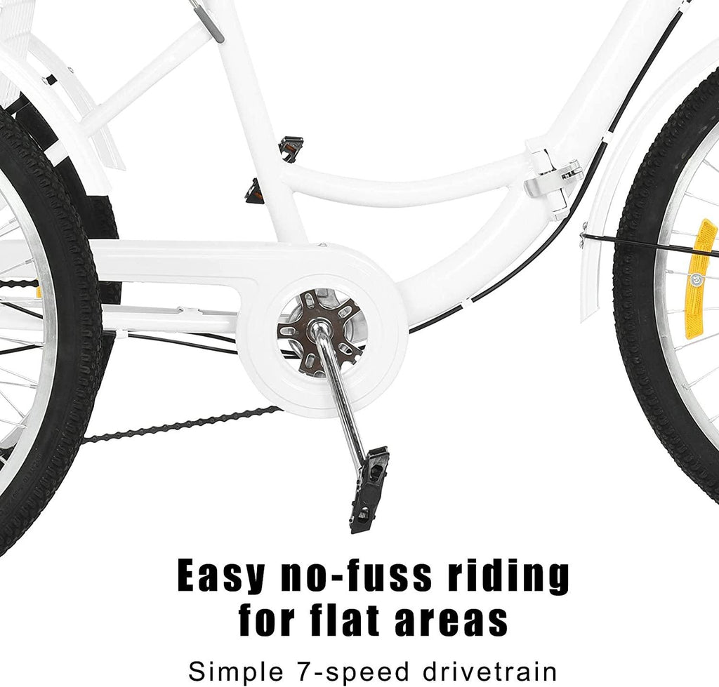 Adult Trike, Foldable Tricycle Cruiser Bike 26-in 3-Wheel 7 Speed with Cargo Basket and Installation Tools, for Recreation, Shopping, Picnics Exercise Men's Women's Bike