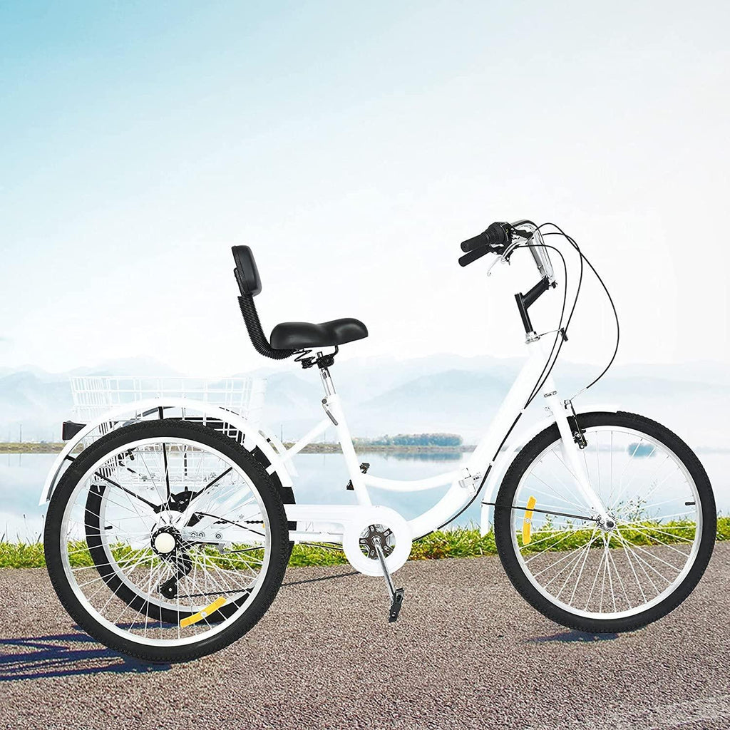 Adult Trike, Foldable Tricycle Cruiser Bike 26-in 3-Wheel 7 Speed with Cargo Basket and Installation Tools, for Recreation, Shopping, Picnics Exercise Men's Women's Bike