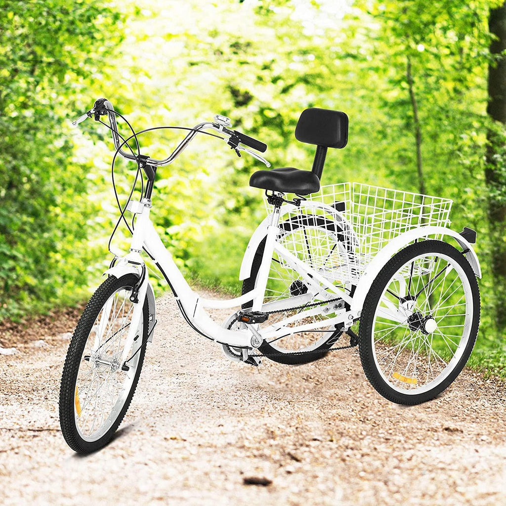 Adult Trike, Foldable Tricycle Cruiser Bike 26-in 3-Wheel 7 Speed with Cargo Basket and Installation Tools, for Recreation, Shopping, Picnics Exercise Men's Women's Bike