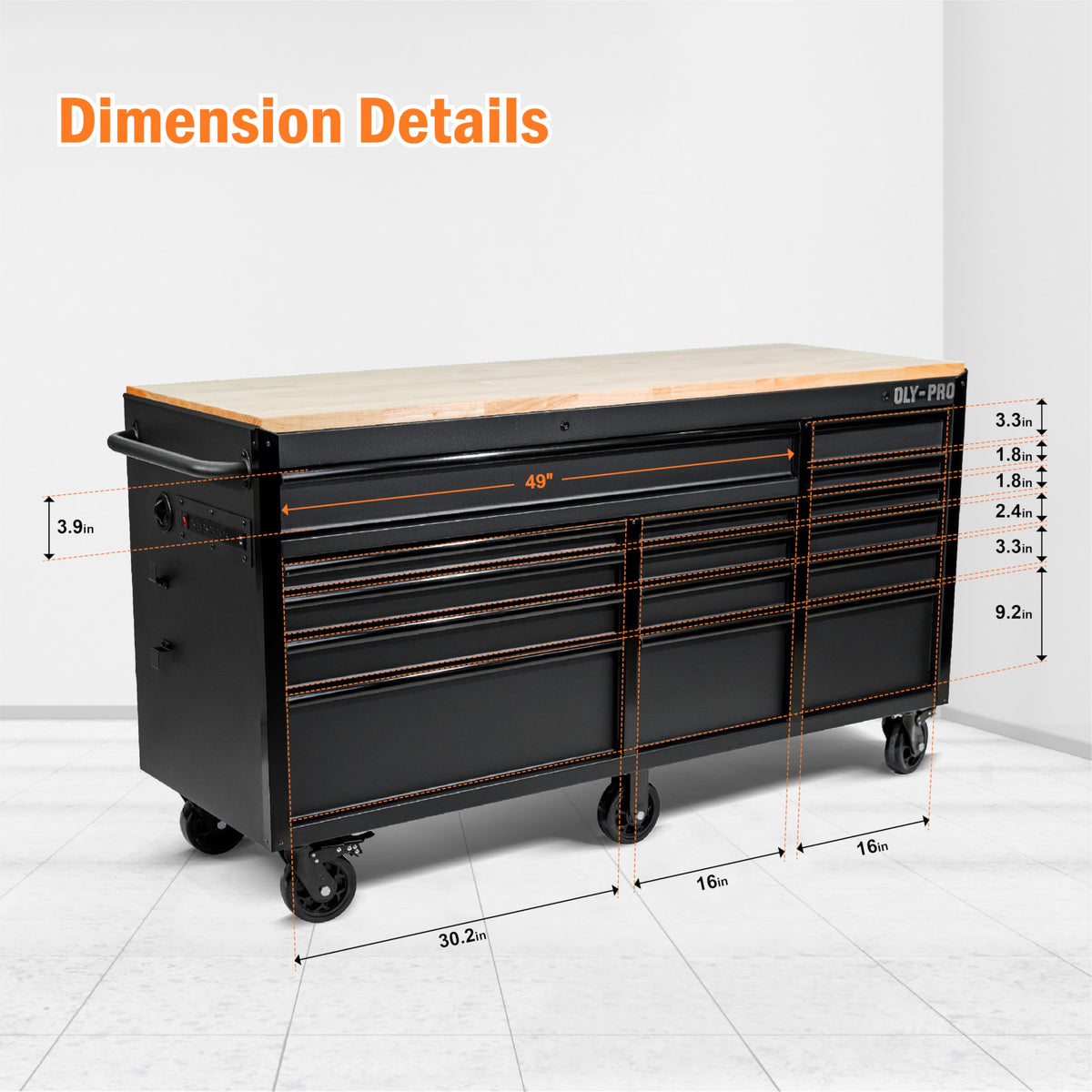72 inch Heavy Duty Mobile Tool Chest Tool Box, with Solid Top Workbench, 15-Drawer Rolling Tool Chest, Tool StoraOrganizer for Garage, Workshop, and Home, Black