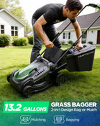 18" Electric Lawn Mower, 40V Cordless Lawn Mower with 2x8.0Ah Batteries &amp; Charger, Brushless Motor, 2-in-1 Mulching &amp; Bagging, 6-Position Height Adjustment, for Medium Yards