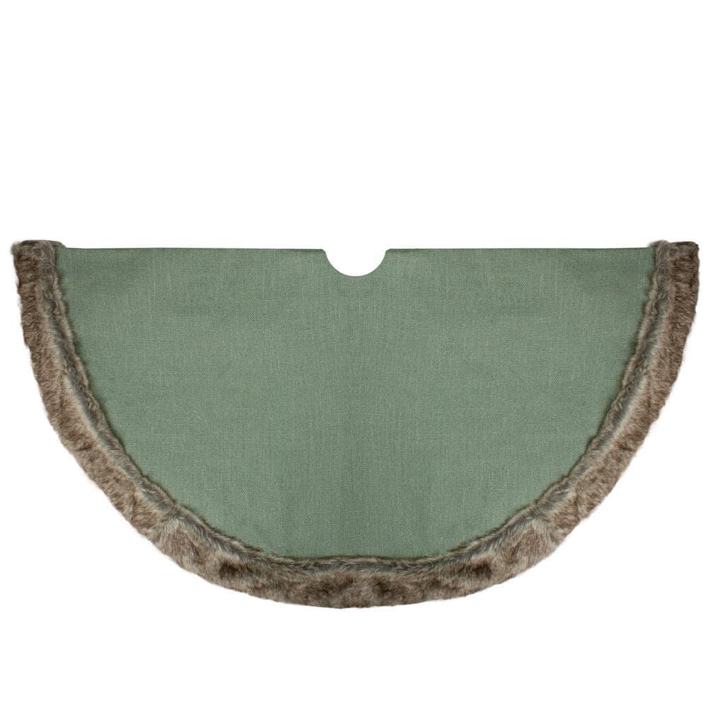 48 in. Green Christmas Tree Skirt with Faux Fur Trim