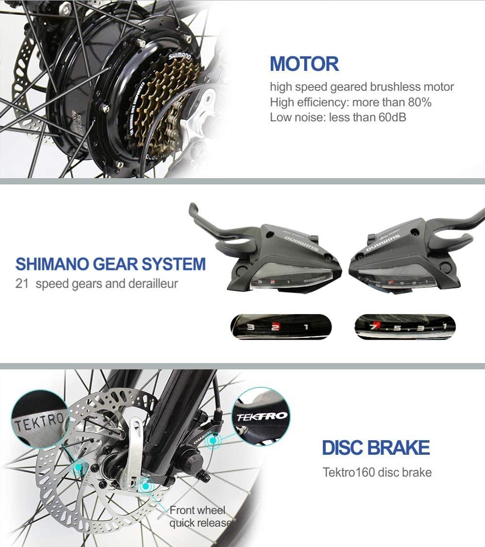 HOTEBIKE 36V 350w Ebike Electric Bike 26" E Bikes for Adults Aluminum Alloy Mountain Bicycle with 21 Speed Shift Removable Hidden Battery 160 disc Brake