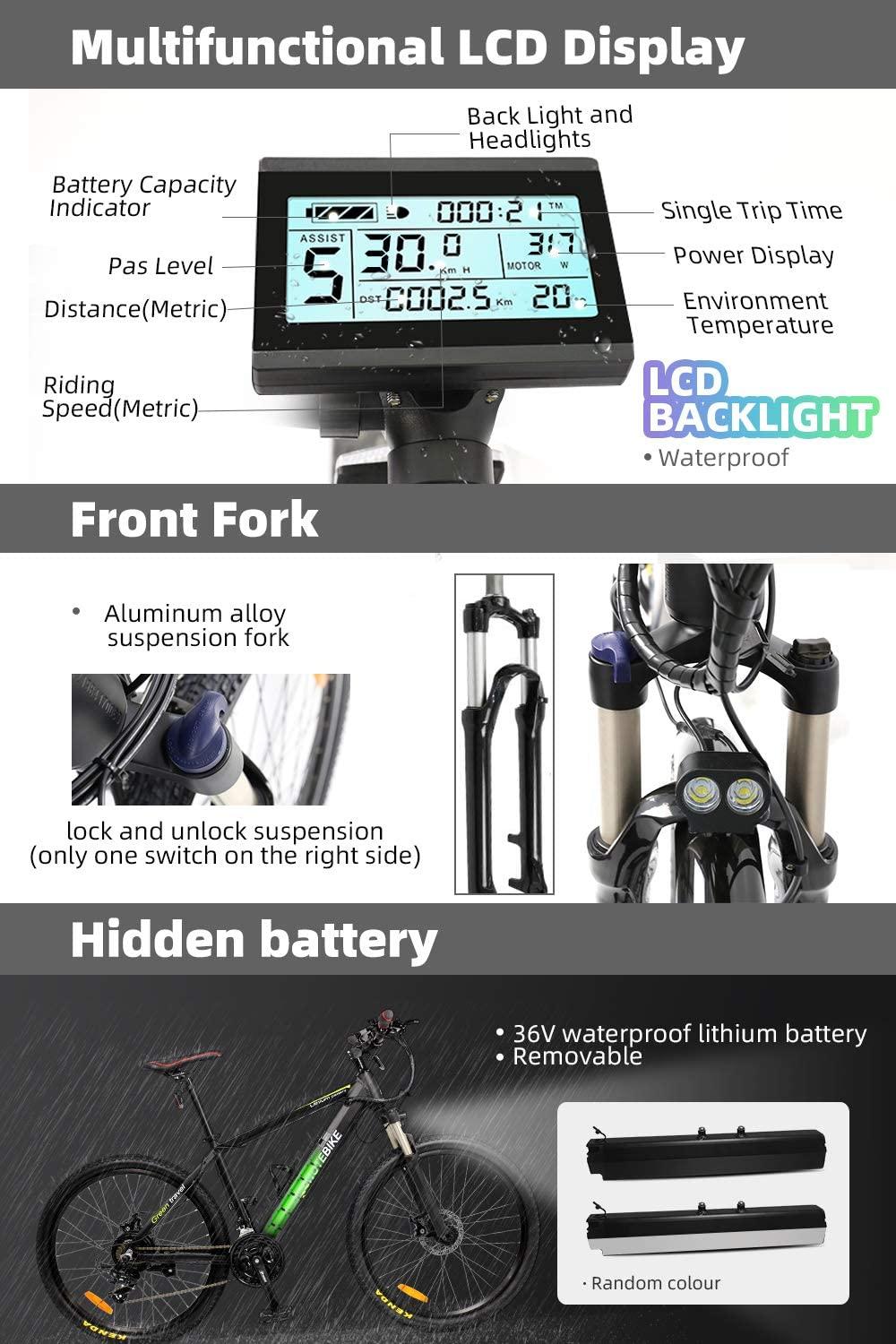 HOTEBIKE 36V 350w Ebike Electric Bike 26" E Bikes for Adults Aluminum Alloy Mountain Bicycle with 21 Speed Shift Removable Hidden Battery 160 disc Brake