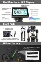 HOTEBIKE 36V 350w Ebike Electric Bike 26" E Bikes for Adults Aluminum Alloy Mountain Bicycle with 21 Speed Shift Removable Hidden Battery 160 disc Brake