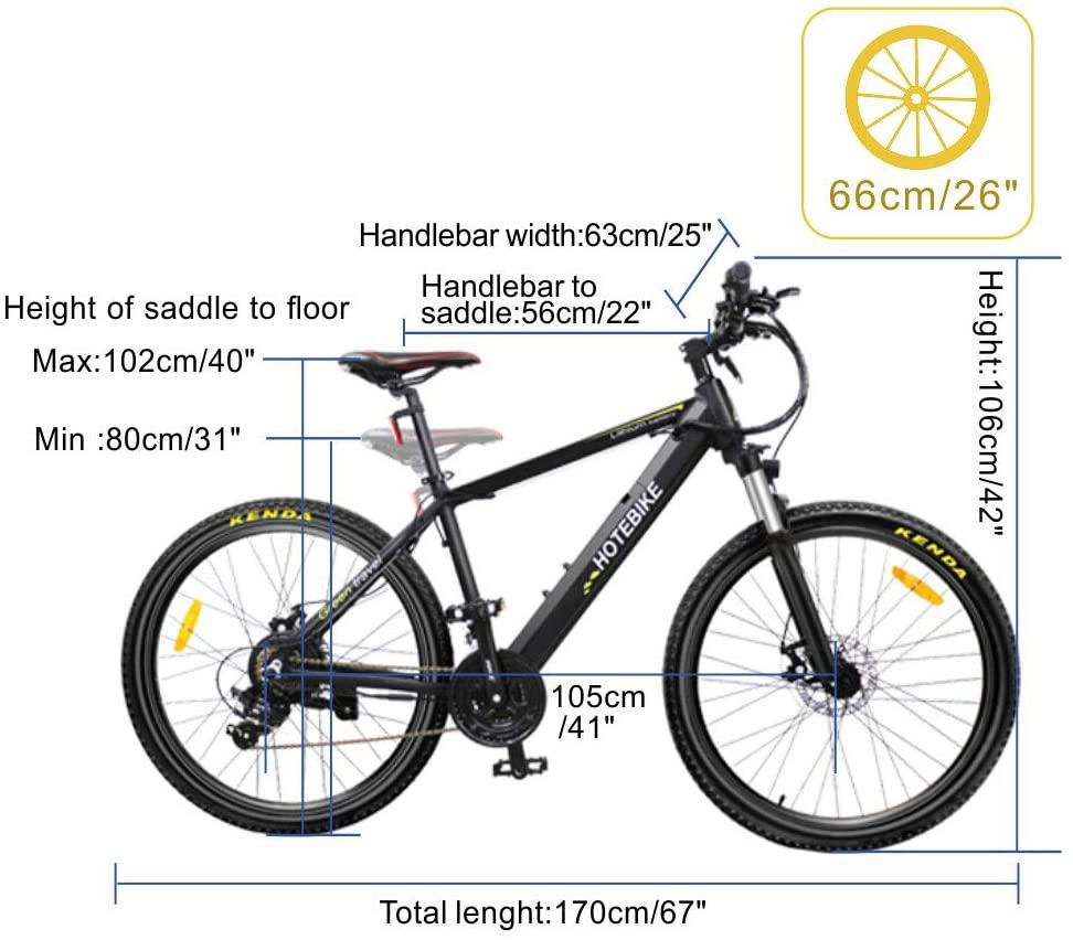 HOTEBIKE 36V 350w Ebike Electric Bike 26" E Bikes for Adults Aluminum Alloy Mountain Bicycle with 21 Speed Shift Removable Hidden Battery 160 disc Brake