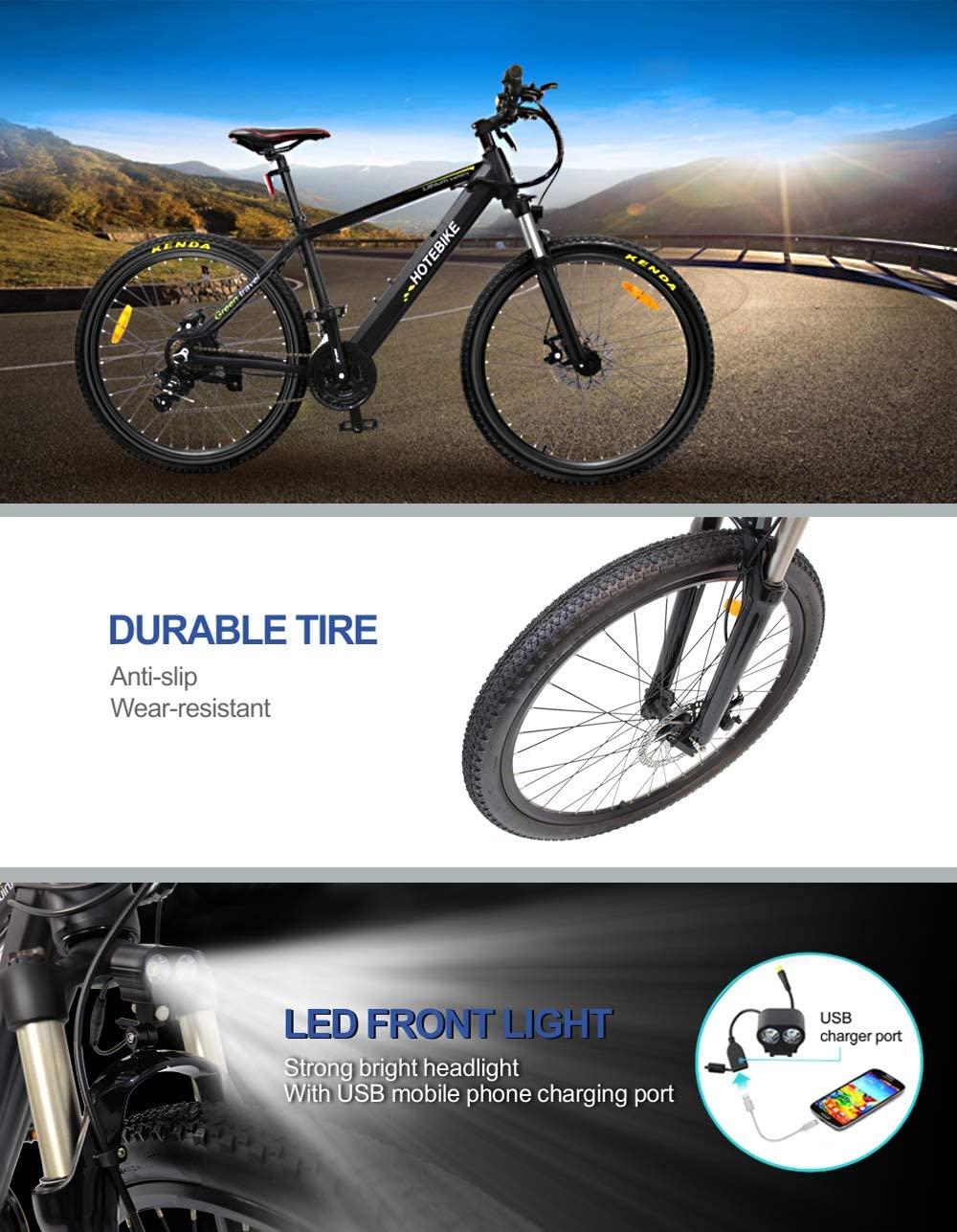 HOTEBIKE 36V 350w Ebike Electric Bike 26" E Bikes for Adults Aluminum Alloy Mountain Bicycle with 21 Speed Shift Removable Hidden Battery 160 disc Brake