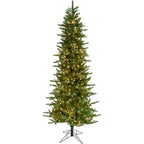 Fraser Hill Farm 7.5 Ft. Carmel Pine Slim Artificial Christmas Tree with Clear LED String Lighting