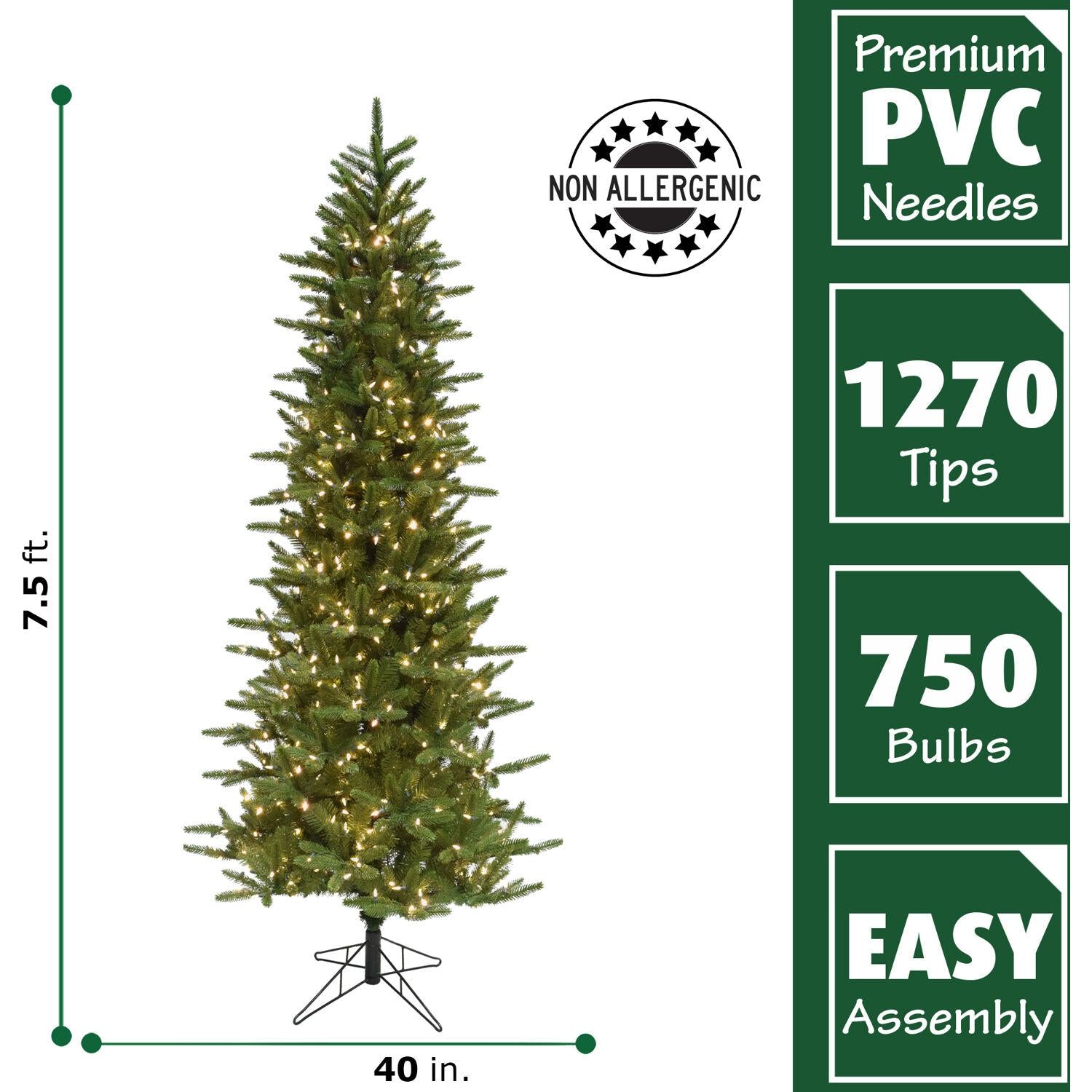 Fraser Hill Farm 7.5 Ft. Carmel Pine Slim Artificial Christmas Tree with Clear LED String Lighting