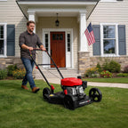 EasyCut 18-Inch Gas Lawn Mower, 144cc OHV Engine, Steel Deck, Side Discharge, 5-Position Dual-Lever Height Adjustment, Push Mower for Small Yards