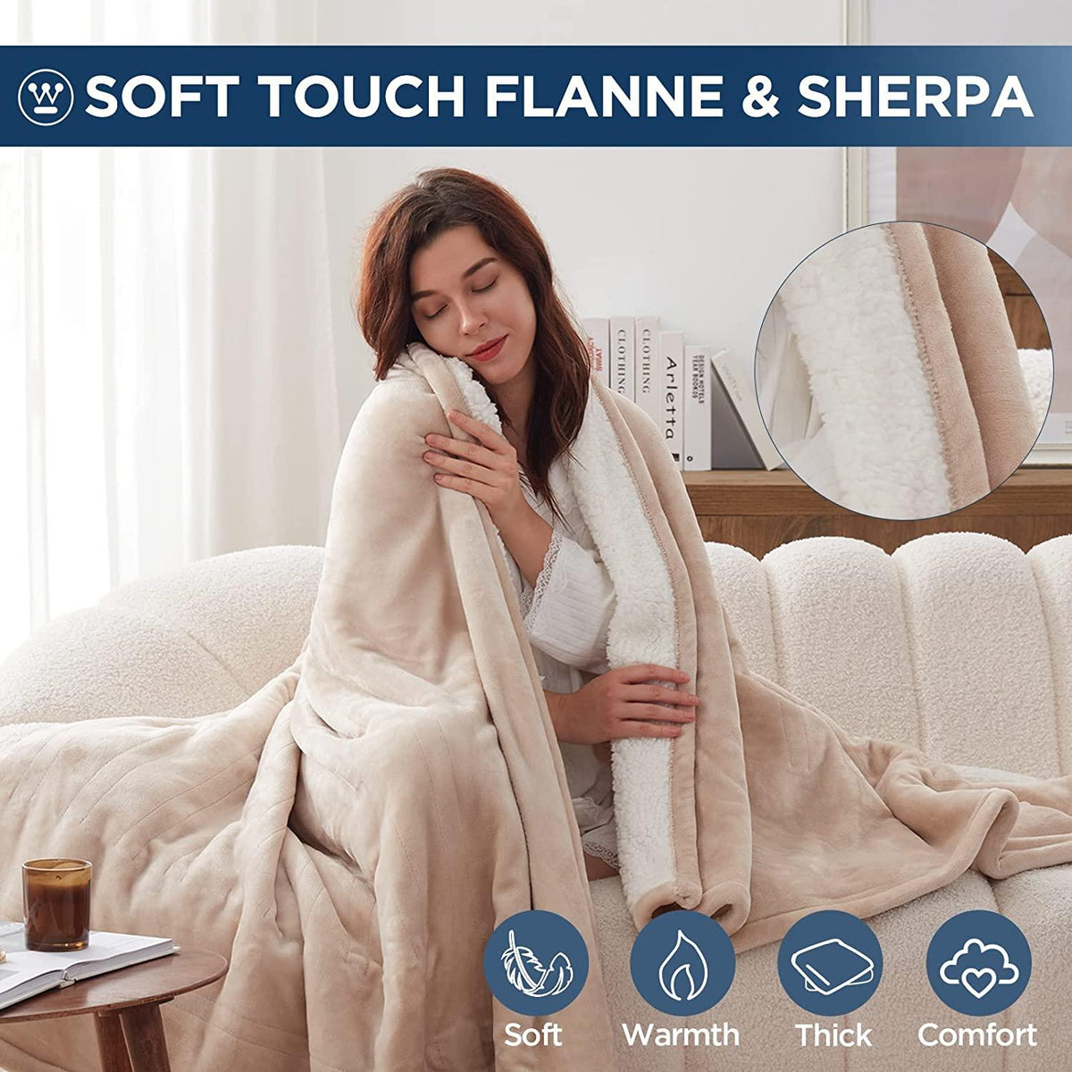 Electric Blanket Heated Blanket | 10 Heating Levels  1 to 12 Hours Heating Time Settings | Flannel to Sherpa Reversible 80x84 Full Size | Machine Washable, Beige