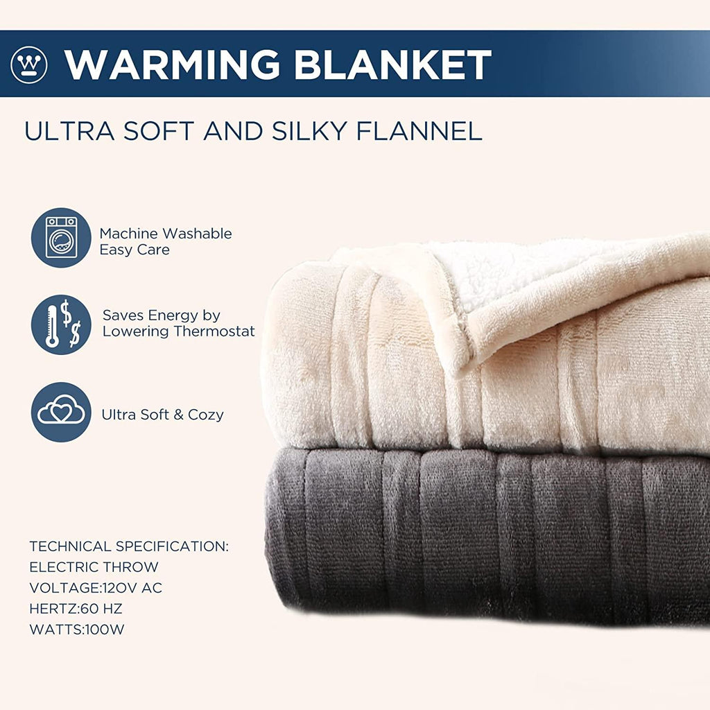 Electric Blanket Heated Blanket | 10 Heating Levels  1 to 12 Hours Heating Time Settings | Flannel to Sherpa Reversible 80x84 Full Size | Machine Washable, Beige