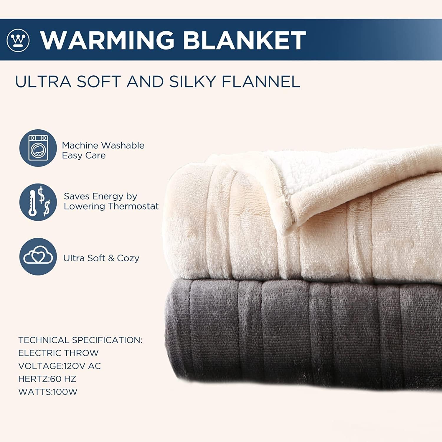 Electric Blanket Heated Blanket | 10 Heating Levels  1 to 12 Hours Heating Time Settings | Flannel to Sherpa Reversible 80x84 Full Size | Machine Washable, Beige