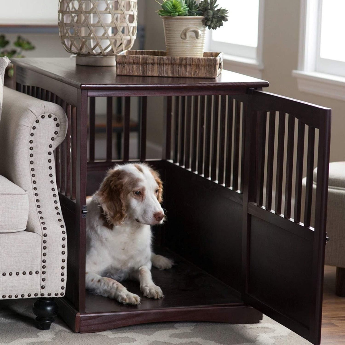 Newport Dog Crate Kennel CaBed Night Stand End Table Furniture Cave House Room LarSize/Dark Brown.