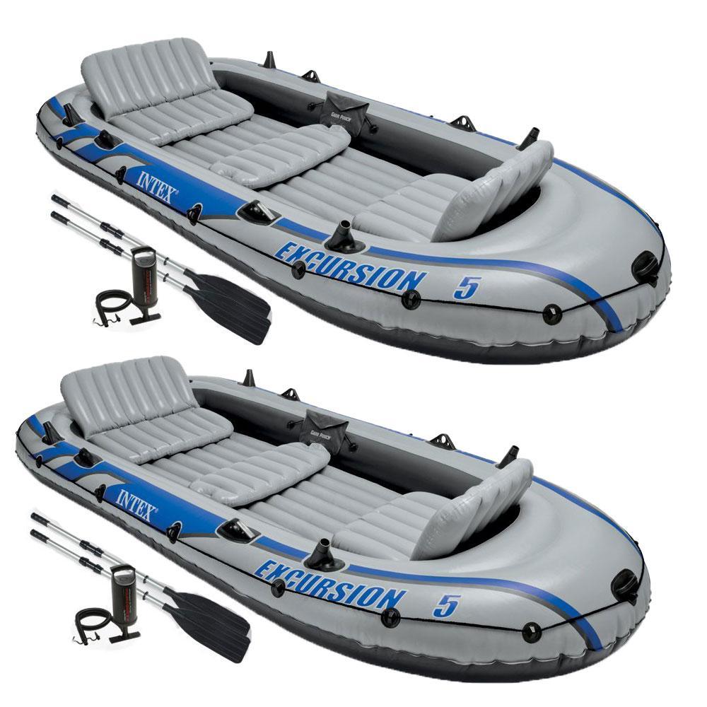 Excursion 5-Person Inflatable Rafting and Fishing Boat with 2 Oars (2-Pack)
