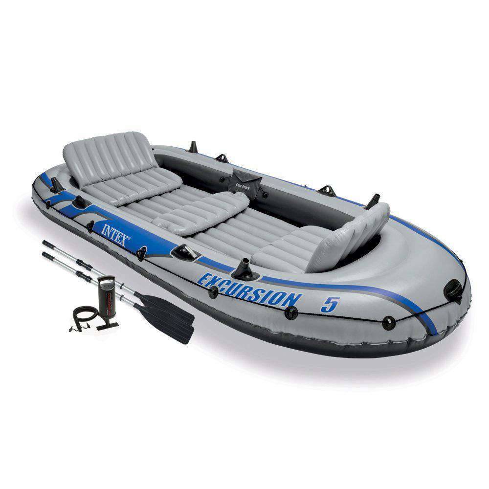 Excursion 5-Person Inflatable Rafting and Fishing Boat with 2 Oars (2-Pack)