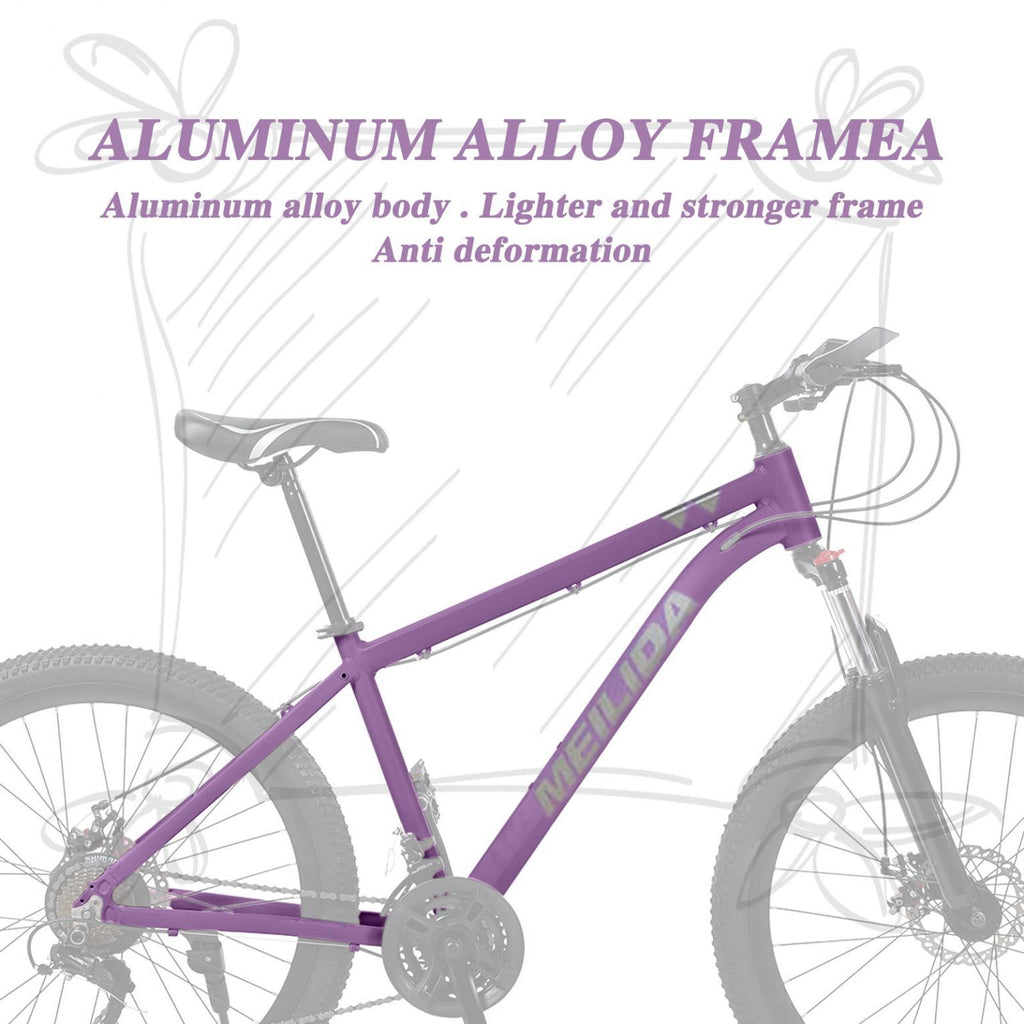 AUSPUM Youth/Adult Mountain Bike, Aluminum Frame and Disc Brakes, 26-Inch Wheels, 21-Speed, Purple