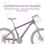 AUSPUM Youth/Adult Mountain Bike, Aluminum Frame and Disc Brakes, 26-Inch Wheels, 21-Speed, Purple