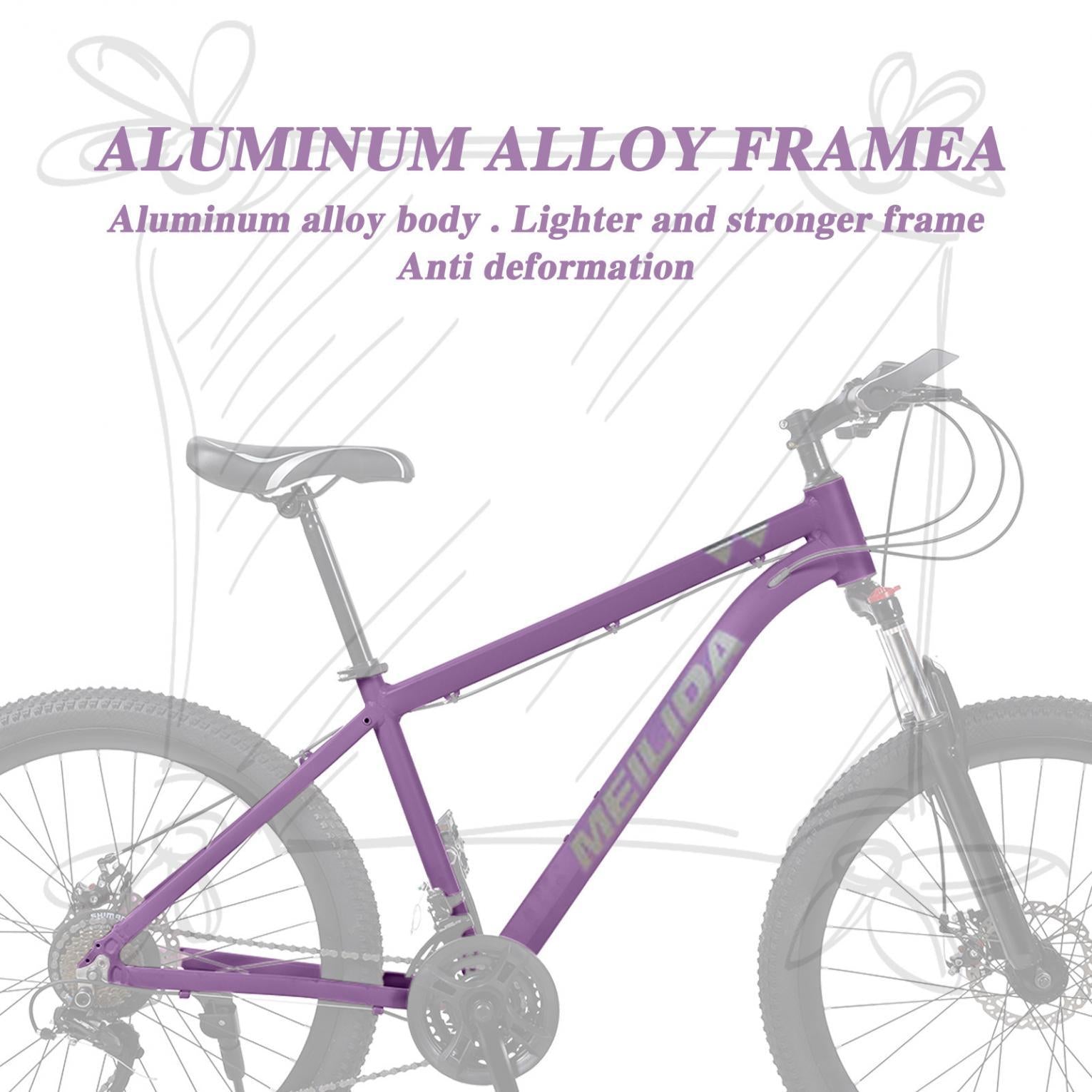 AUSPUM Youth/Adult Mountain Bike, Aluminum Frame and Disc Brakes, 26-Inch Wheels, 21-Speed, Purple