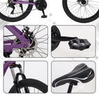 AUSPUM Youth/Adult Mountain Bike, Aluminum Frame and Disc Brakes, 26-Inch Wheels, 21-Speed, Purple
