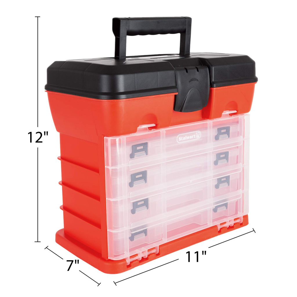 Small Parts Organizer Box - 11-Inch Portable StoraCase with 4 Removable Multi-Compartment Trays for Screws, Beads, Small Fishing Tackle, Hardware, and Craft Supplies by  (Red)