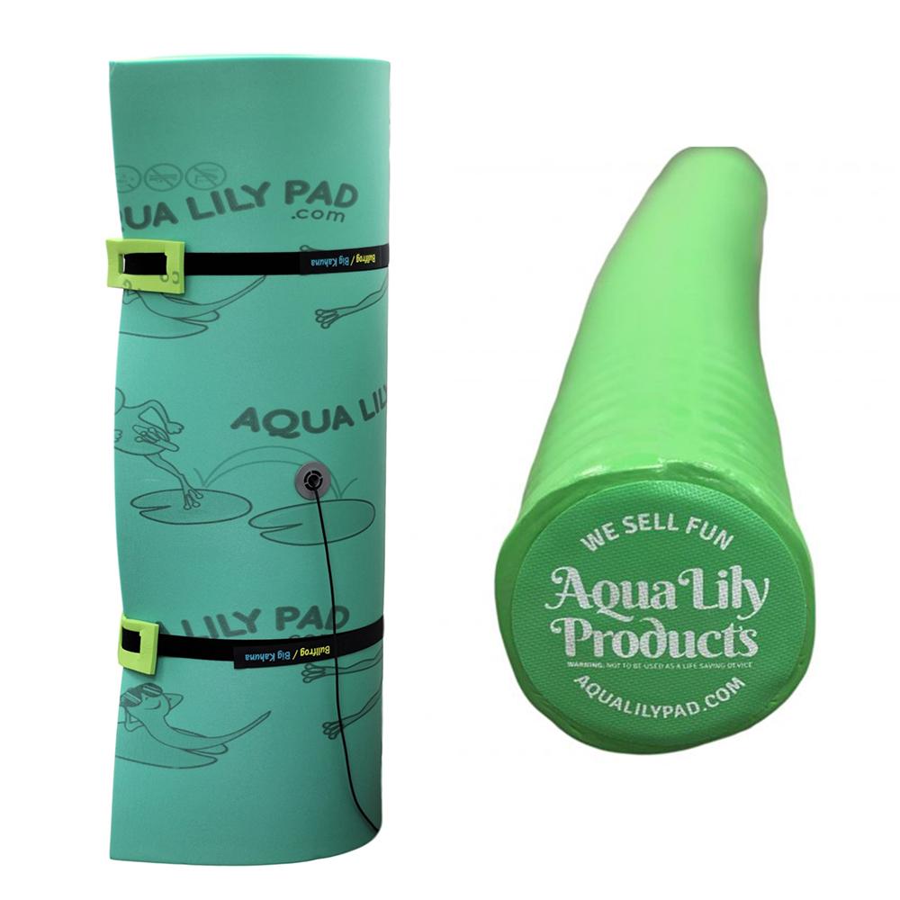 Aqua Lily Pad 20 Foot Bullfrog Floating Foam Island, Yellow with Durable Buoyant Soft Vinyl Foam Pool Noodle Float, Lime Green