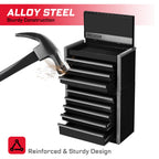 8-Drawer Rolling Black Tool Box, Heavy Duty Micro Roll Cab Steel Stackable Tool Chest with Lockable Drawers, 2-in-1 Lar& Compact Combo Set (3-Drawer + 5-Drawer) for Garage, Workshop