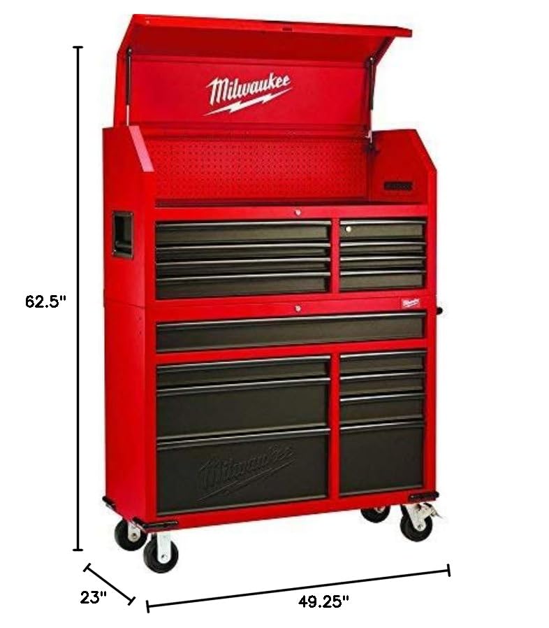 Heavy-duty, Drawer 16 Tool Chest 46 In. and Rolling Cabinet Set, Red and Black, Personal Valuables StoraDrawer with Separate Lock in Tool Chest