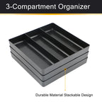 3-Compartment Tool Organizer Tray(1, Black) | Stackable , Heavy Duty, Drawer Organizer Tray, Non-Slip Base, Storaand Organization