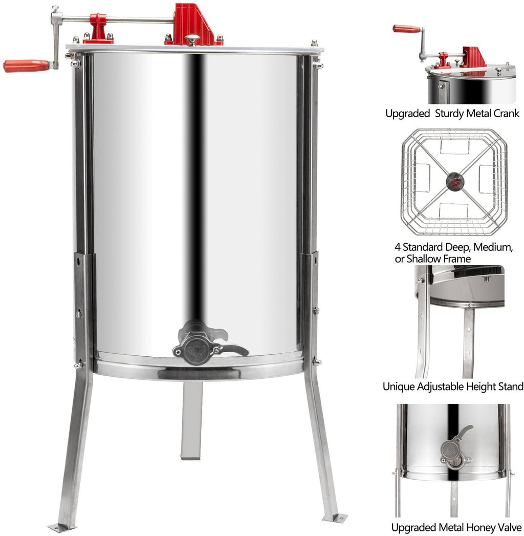 vingli 4 four frames manual crank honey extractor #304 stainless steel beekeeping pro extraction equipment honeycomb spinner drum honey separator commercial honey centrifuge with adjustable stands