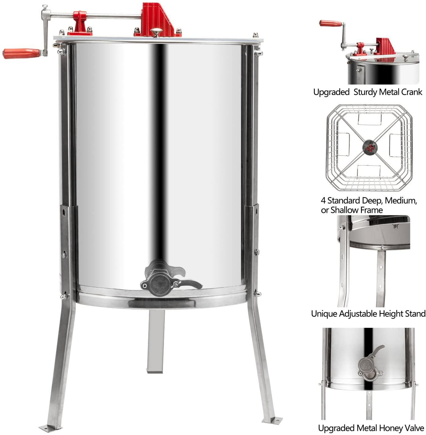 vingli 4 four frames manual crank honey extractor #304 stainless steel beekeeping pro extraction equipment honeycomb spinner drum honey separator commercial honey centrifuge with adjustable stands