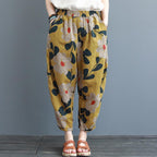 summer loose print cotton linen casual harem women pants