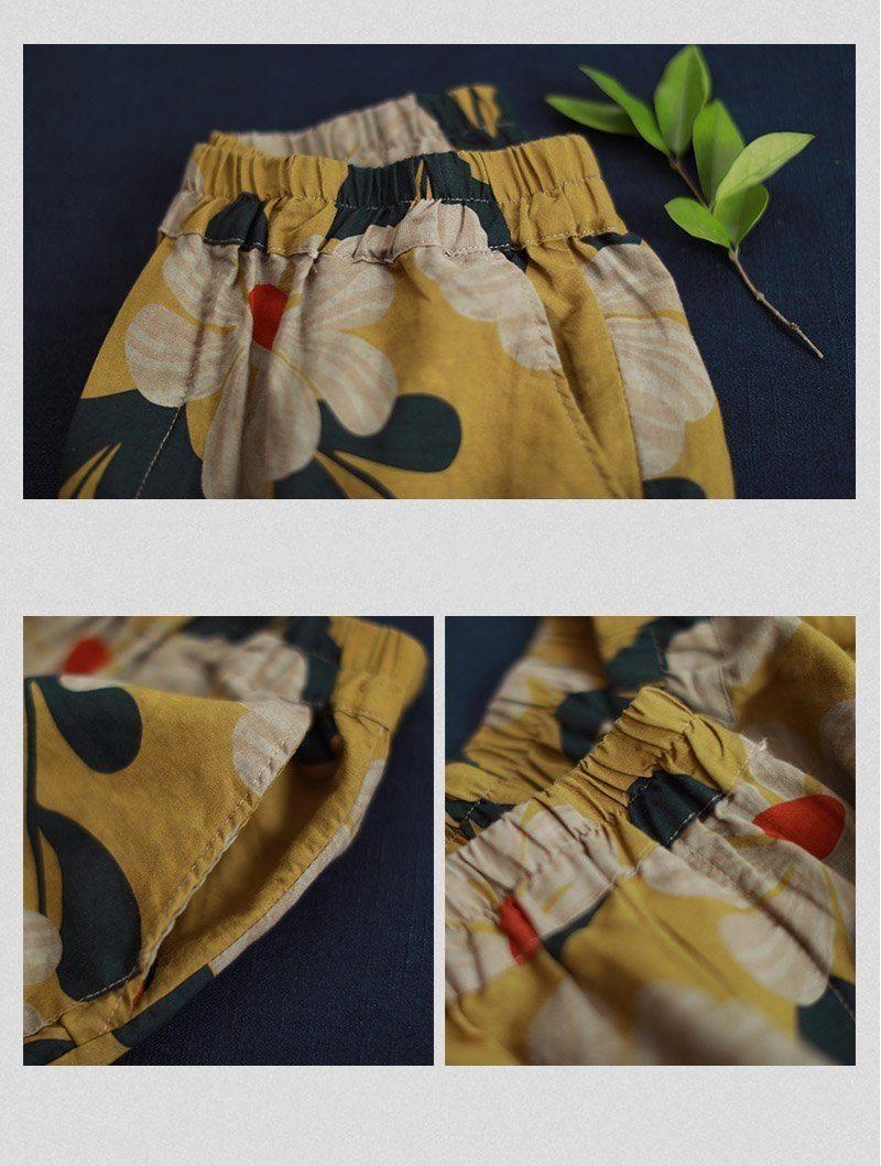summer loose print cotton linen casual harem women pants