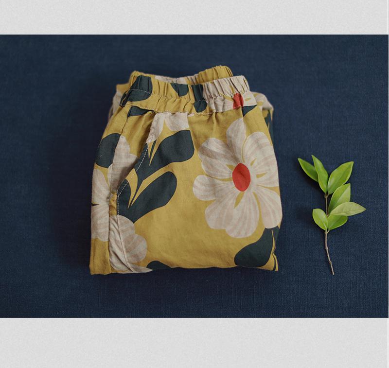 summer loose print cotton linen casual harem women pants